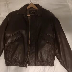 Kasper Men's Dark Brown Leather Bomber Jacket